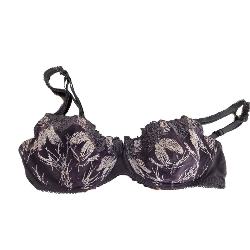 Elegant Grey Lace Embroidered Bra